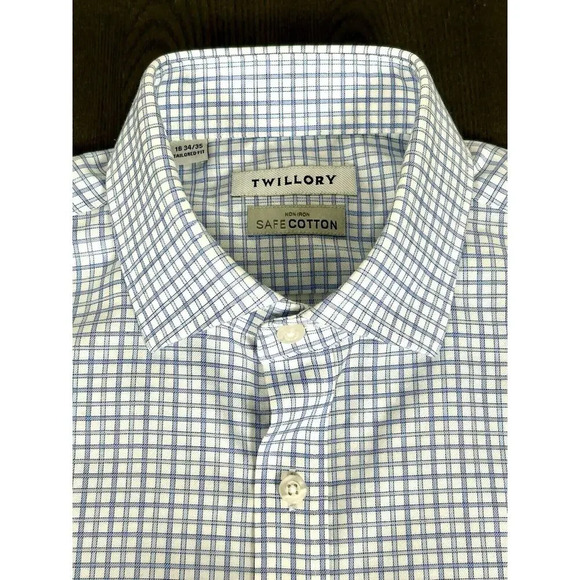 Twillory Dress Shirt Men's Size 16 34/35 Tailored Fit Safe Cotton Non Iron Blue - Picture 5 of 9